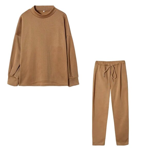 COFFEE COLORED SIZE LARGE 2 PIECE SWEATSHIRT AND SWEATPANTS COORDINATED SET - Picture 1 of 1